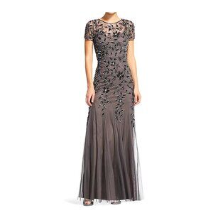 Adrianna Papell Women's Floral Beaded Godet Gown